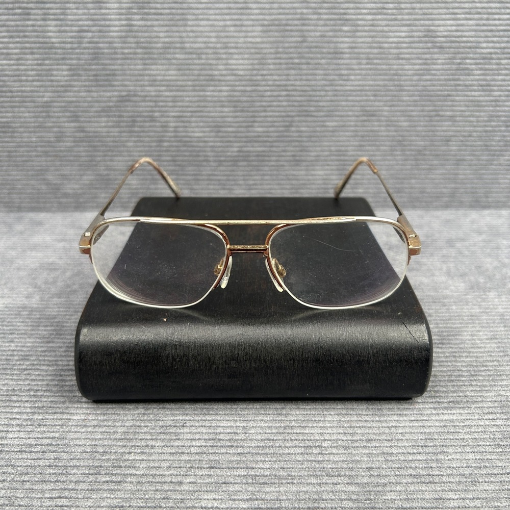 Safilo Elasta Gold Aviator y2k Eyeglasses Double Bridge Semi Rimless Vtg Italy